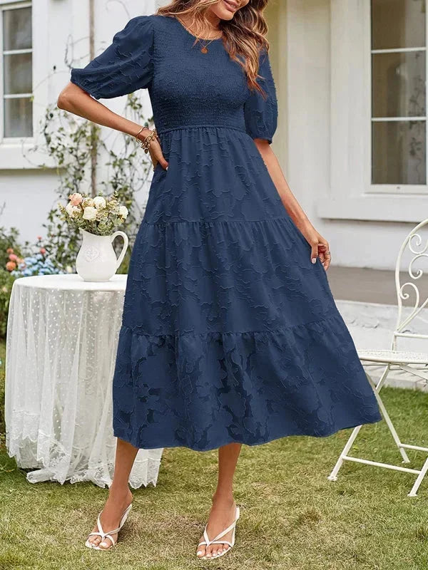 Robe Midi Femme Texturée à Volants Manches Courtes | 4 Coloris + Élégante + S-M | ROBEMODE