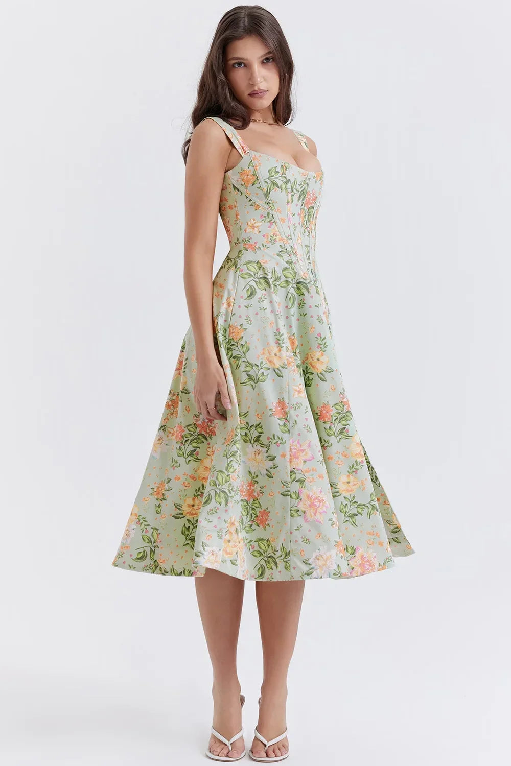 Robe Midi Femme Décolletée Motifs Floraux Fente 2 Coloris | ROBEMODE