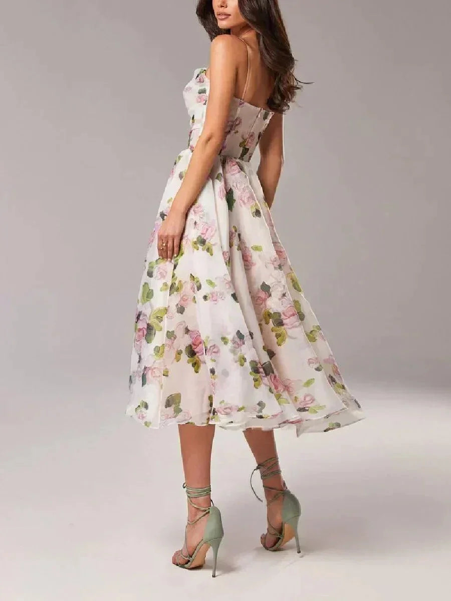 Robe Midi Femme Fluide Imprimé Floral Bretelles Fines Printemps | ROBEMODE