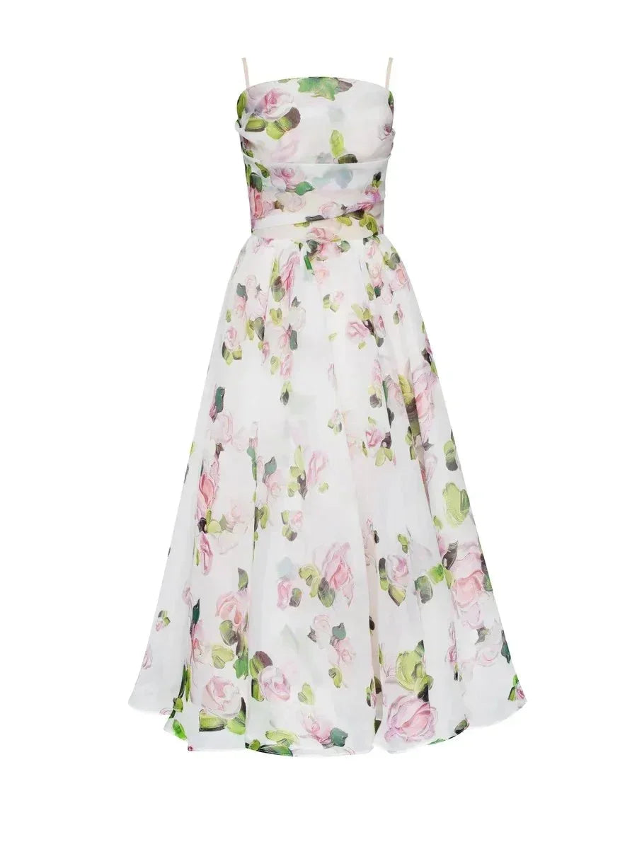 Robe Midi Femme Fluide Imprimé Floral Bretelles Fines Printemps | ROBEMODE