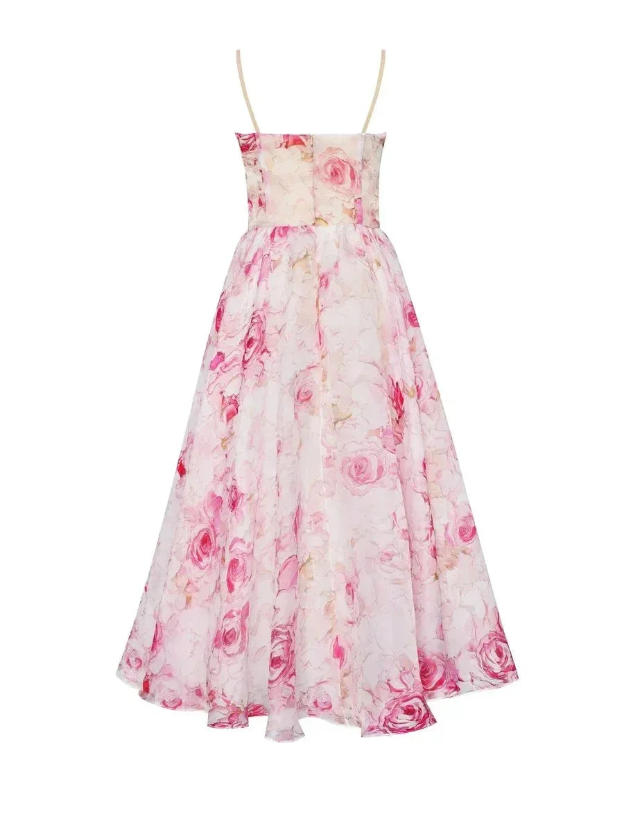 Robe Midi Femme Fluide Imprimé Floral Bretelles Fines Printemps | ROBEMODE