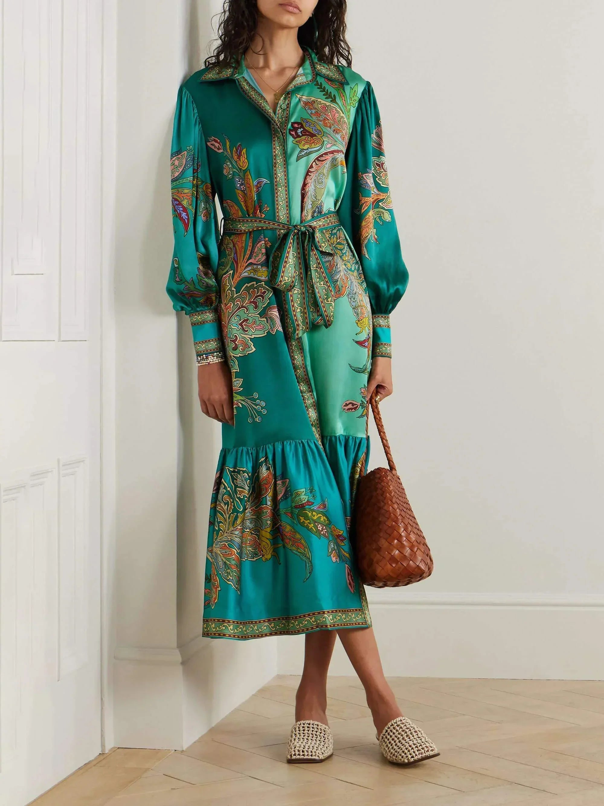 Robe midi fluide femme imprimée avec col revers | ROBEMODE