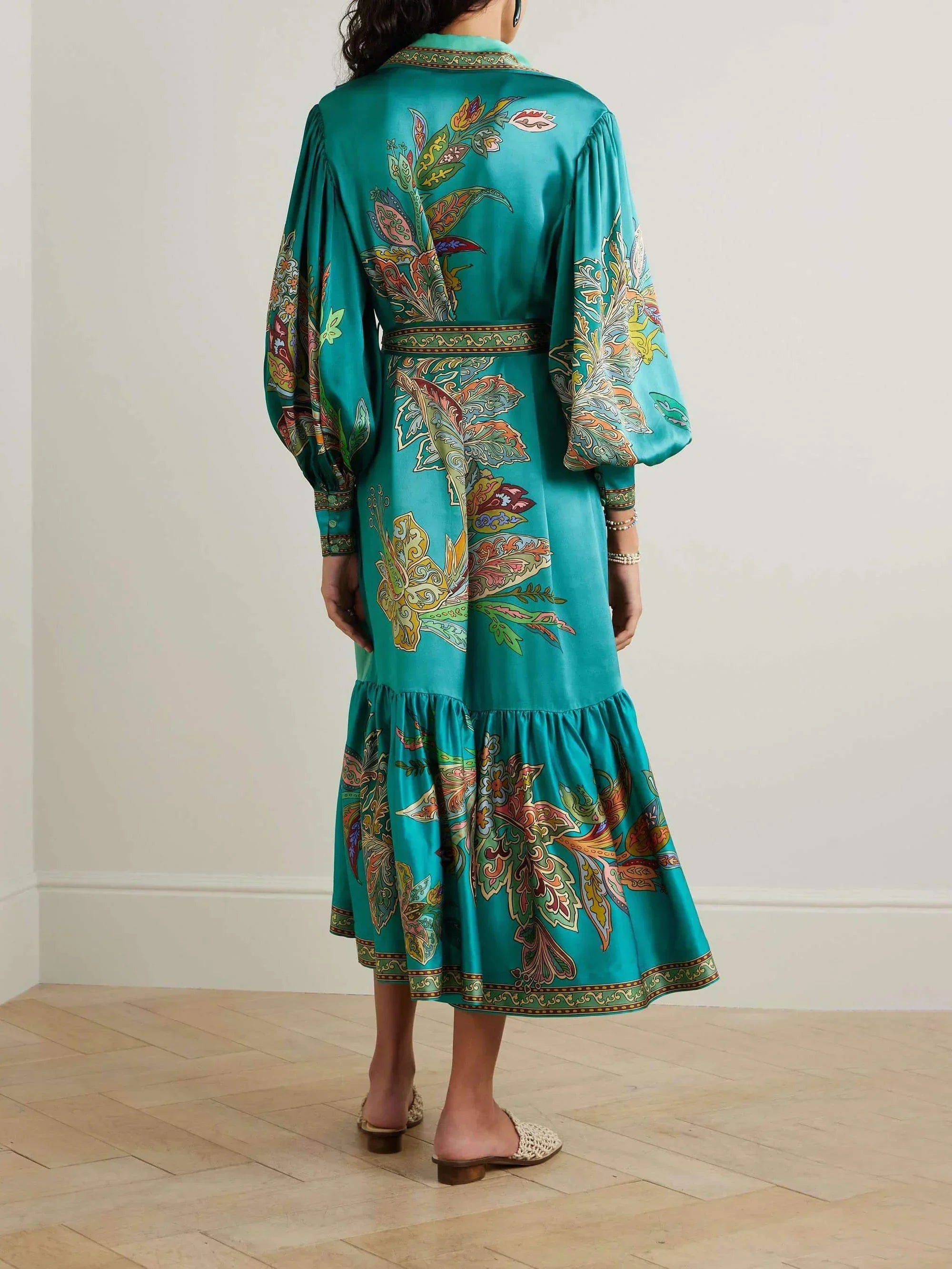 Robe midi fluide femme imprimée avec col revers | ROBEMODE