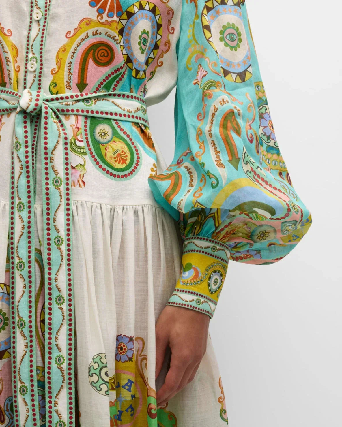Robe Midi Imprimé Paisley Manches Bouffantes Ceinturée | ROBEMODE