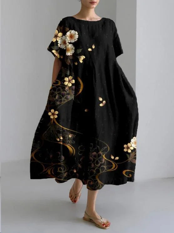 Robe Midi Florale Manches Courtes Coupe Ample 4 Motifs | ROBEMODE