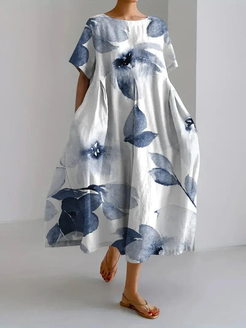 Robe Midi Florale Manches Courtes Coupe Ample 4 Motifs | ROBEMODE