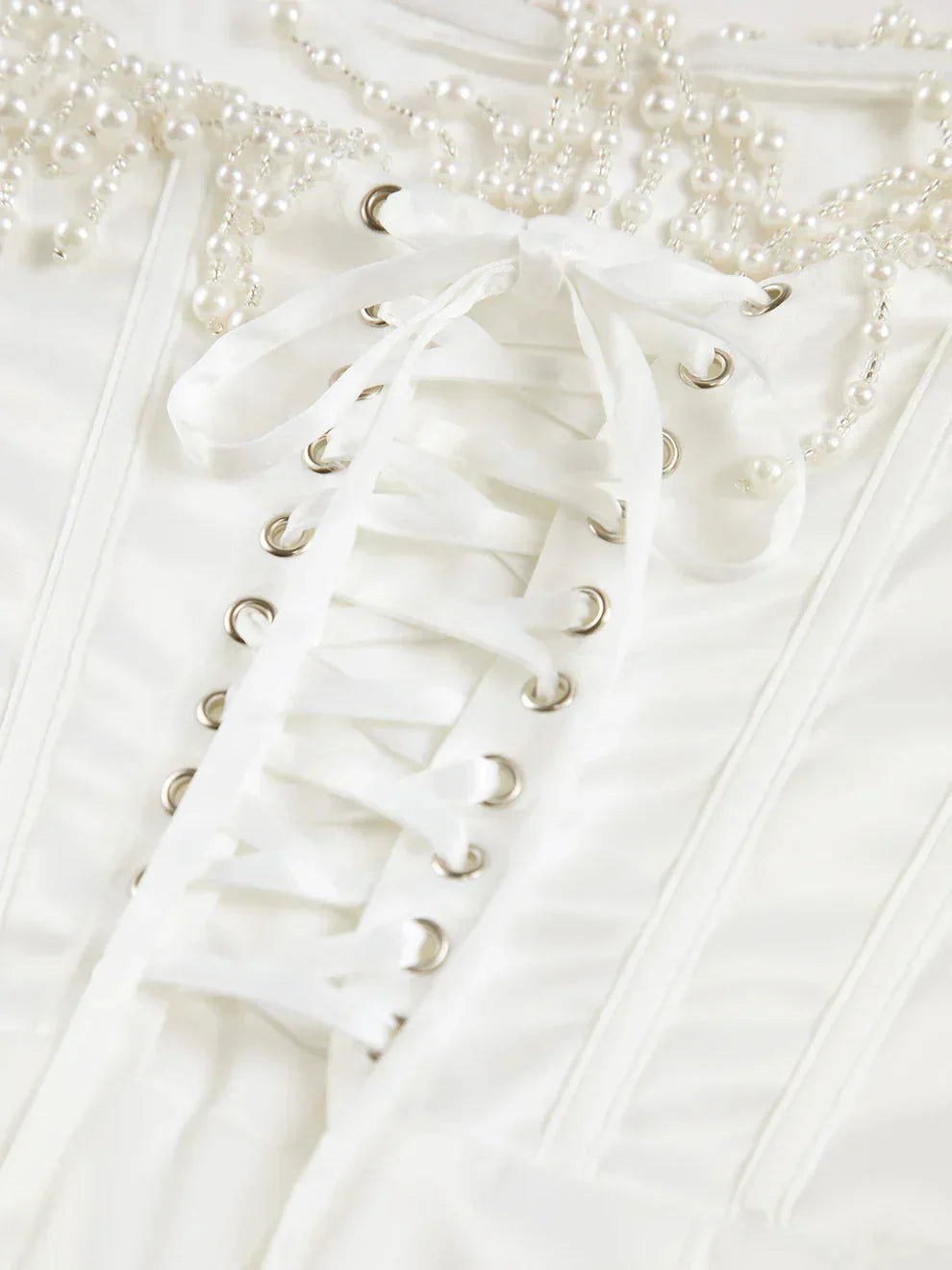 Robe bustier midi ivoire avec perles soirée