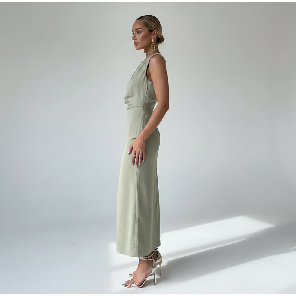 Robe midi verte une épaule avec fente élégante | Coupe féminine + Style élégant + Facile à accessoiriser – ROBEMODE