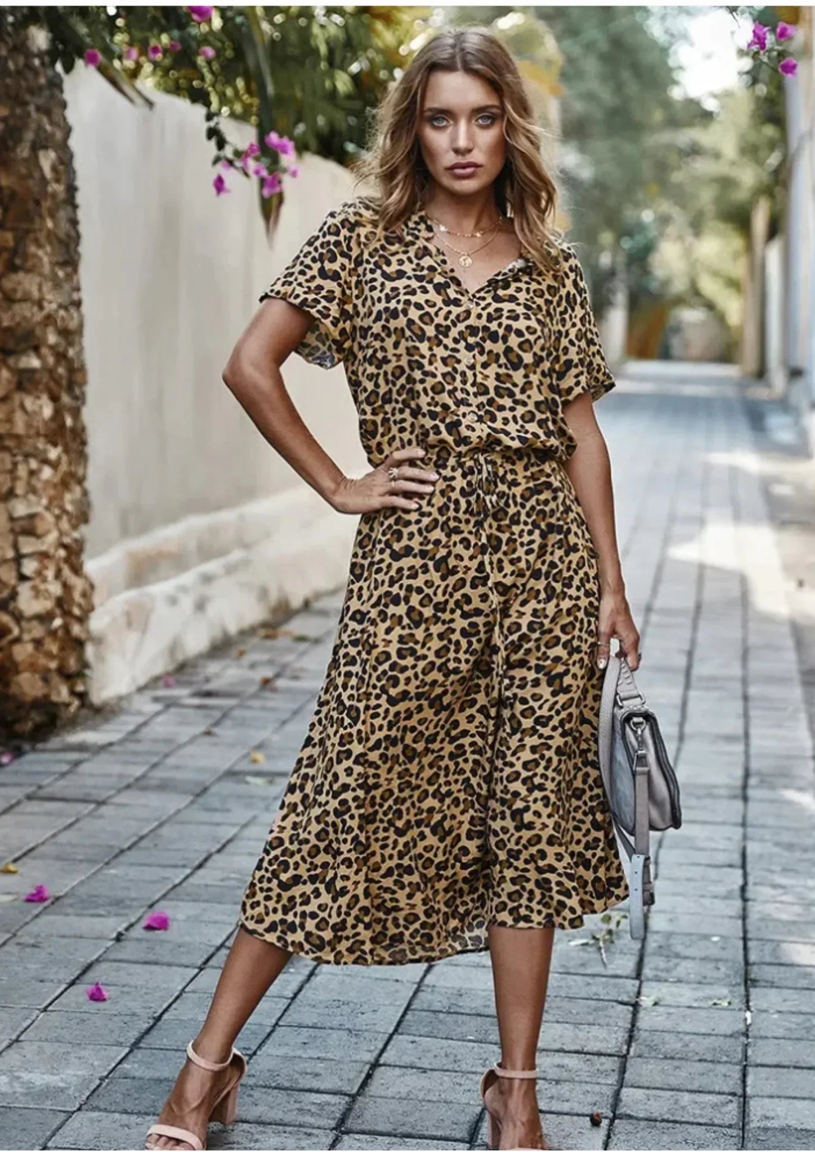 Robe Midi à Pois Lien Taille Manches Courtes Grande Taille | ROBEMODE