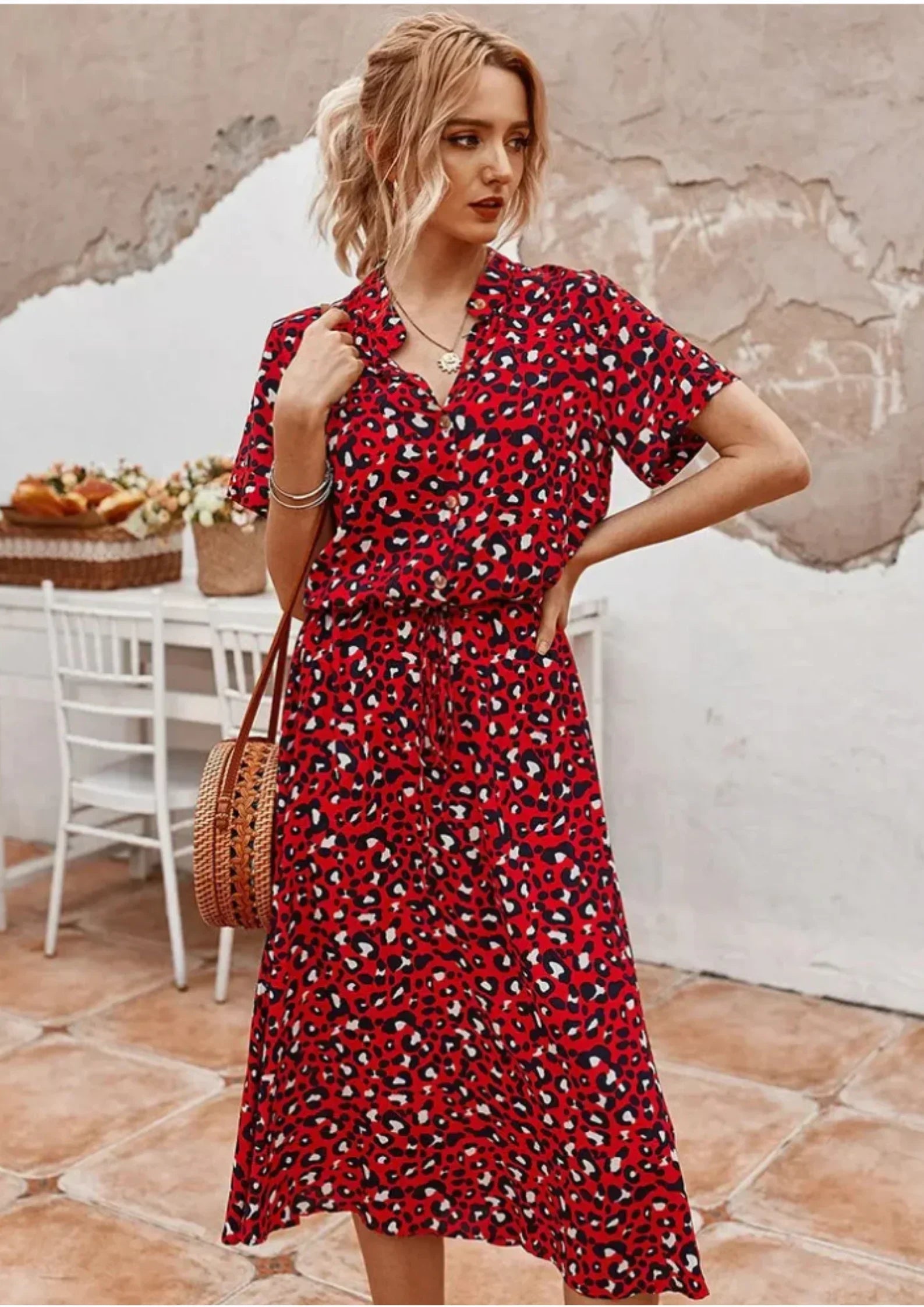 Robe Midi à Pois Lien Taille Manches Courtes Grande Taille | ROBEMODE