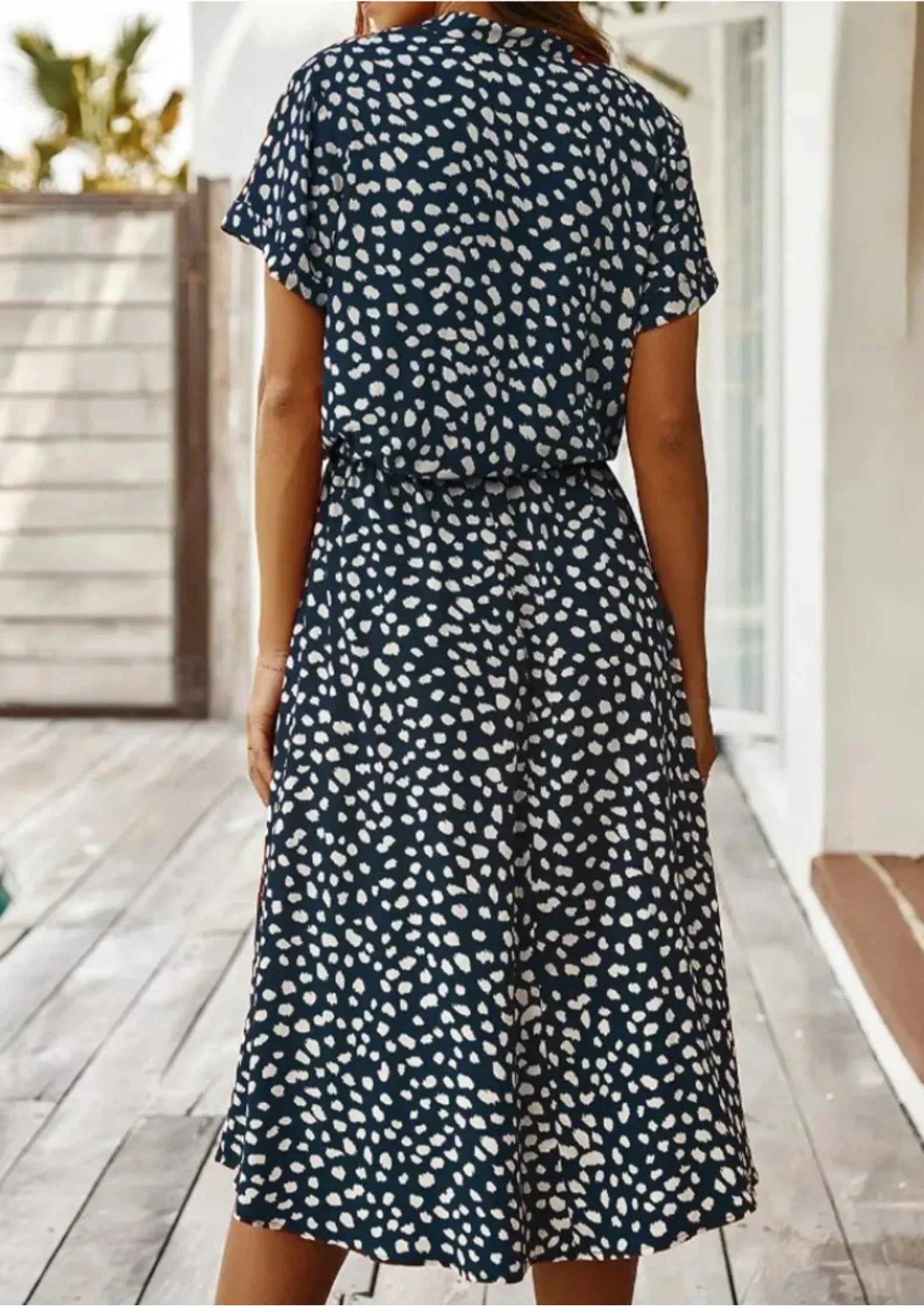 Robe Midi à Pois Lien Taille Manches Courtes Grande Taille | ROBEMODE