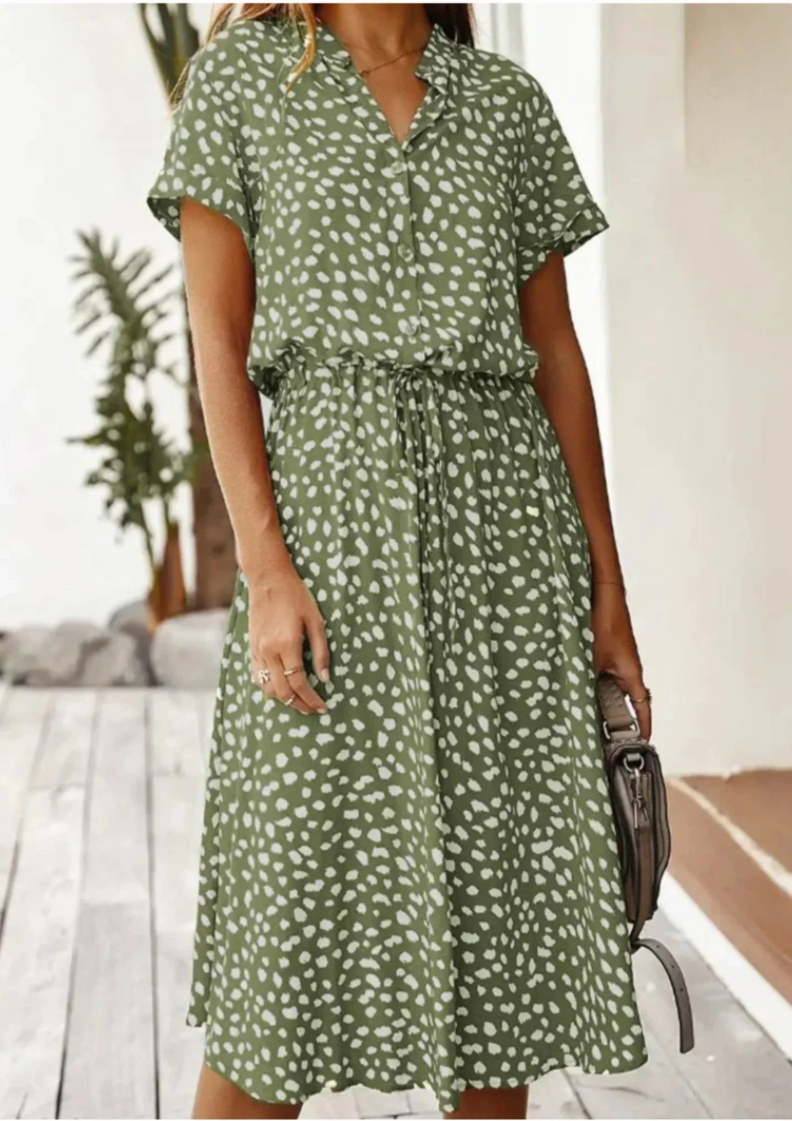 Robe Midi à Pois Lien Taille Manches Courtes Grande Taille | ROBEMODE