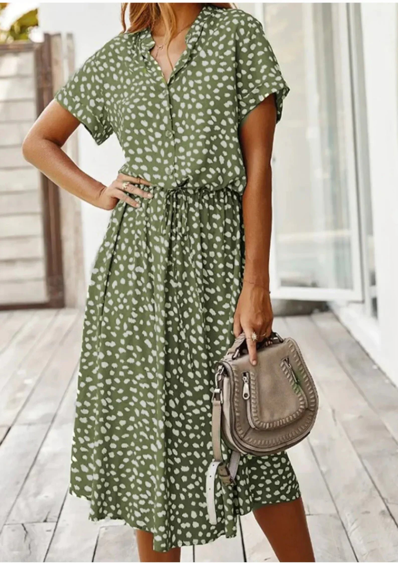 Robe Midi à Pois Lien Taille Manches Courtes Grande Taille | ROBEMODE