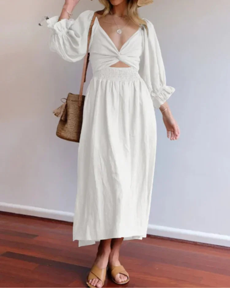 Robe midi portefeuille col V manches longues 2 coloris | ROBEMODE