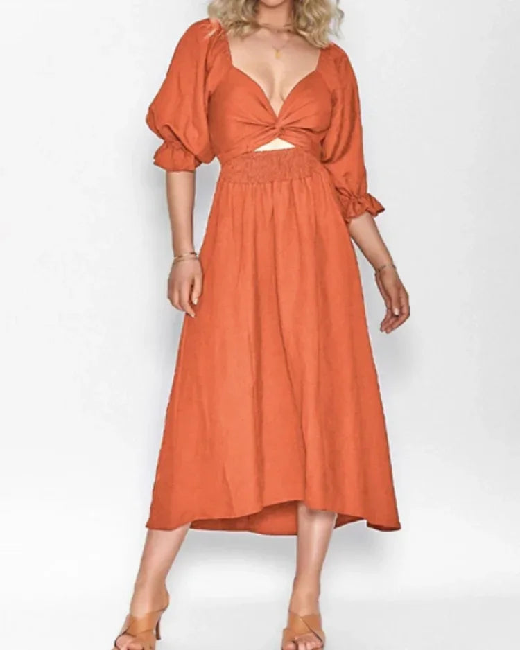 Robe midi portefeuille col V manches longues 2 coloris | ROBEMODE