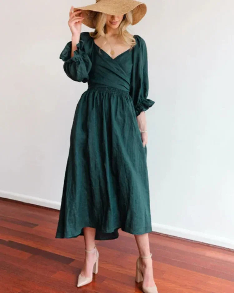 Robe midi portefeuille col V manches longues 2 coloris | ROBEMODE