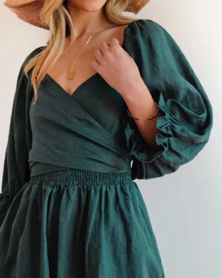 Robe midi portefeuille col V manches longues 2 coloris | ROBEMODE