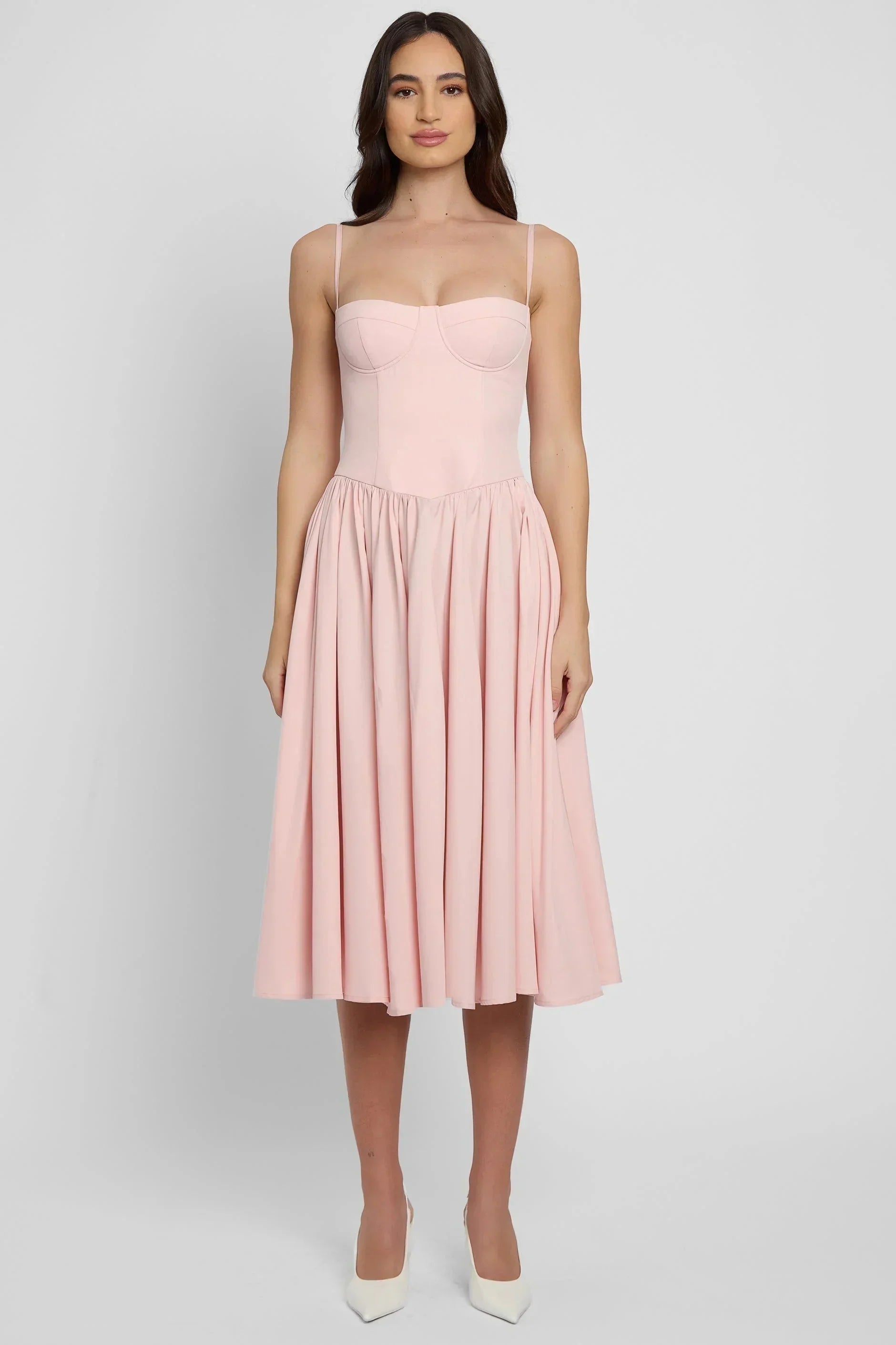 Robe midi femme rose bustier bretelles été | Coupe féminine + Style élégant + Facile à accessoiriser – ROBEMODE
