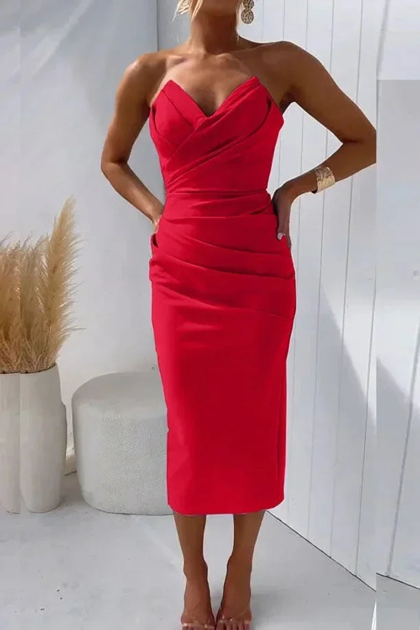 Robe Midi Sans Bretelles Décolleté Cœur Soirée 7 Coloris | ROBEMODE
