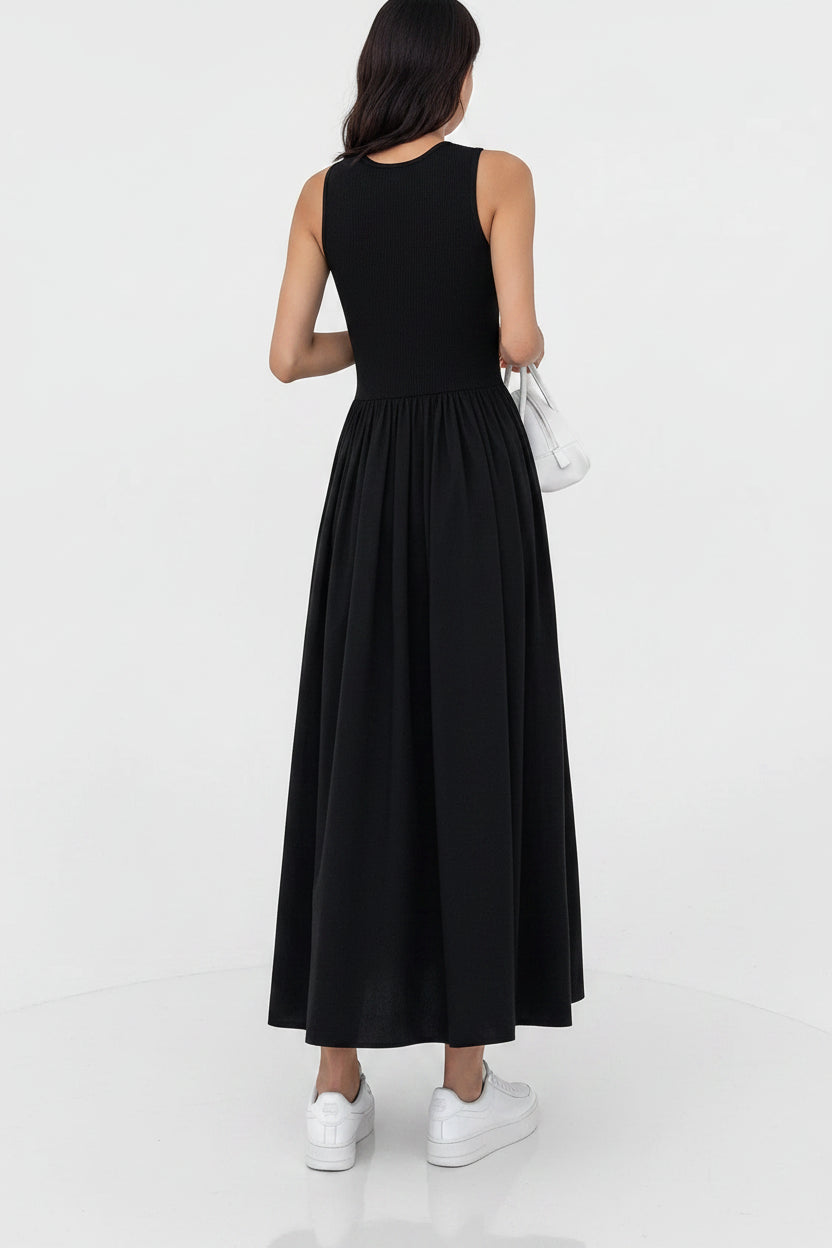Robe Midi Sans Manches Jupe Froncée Poches 3 Coloris | ROBEMODE