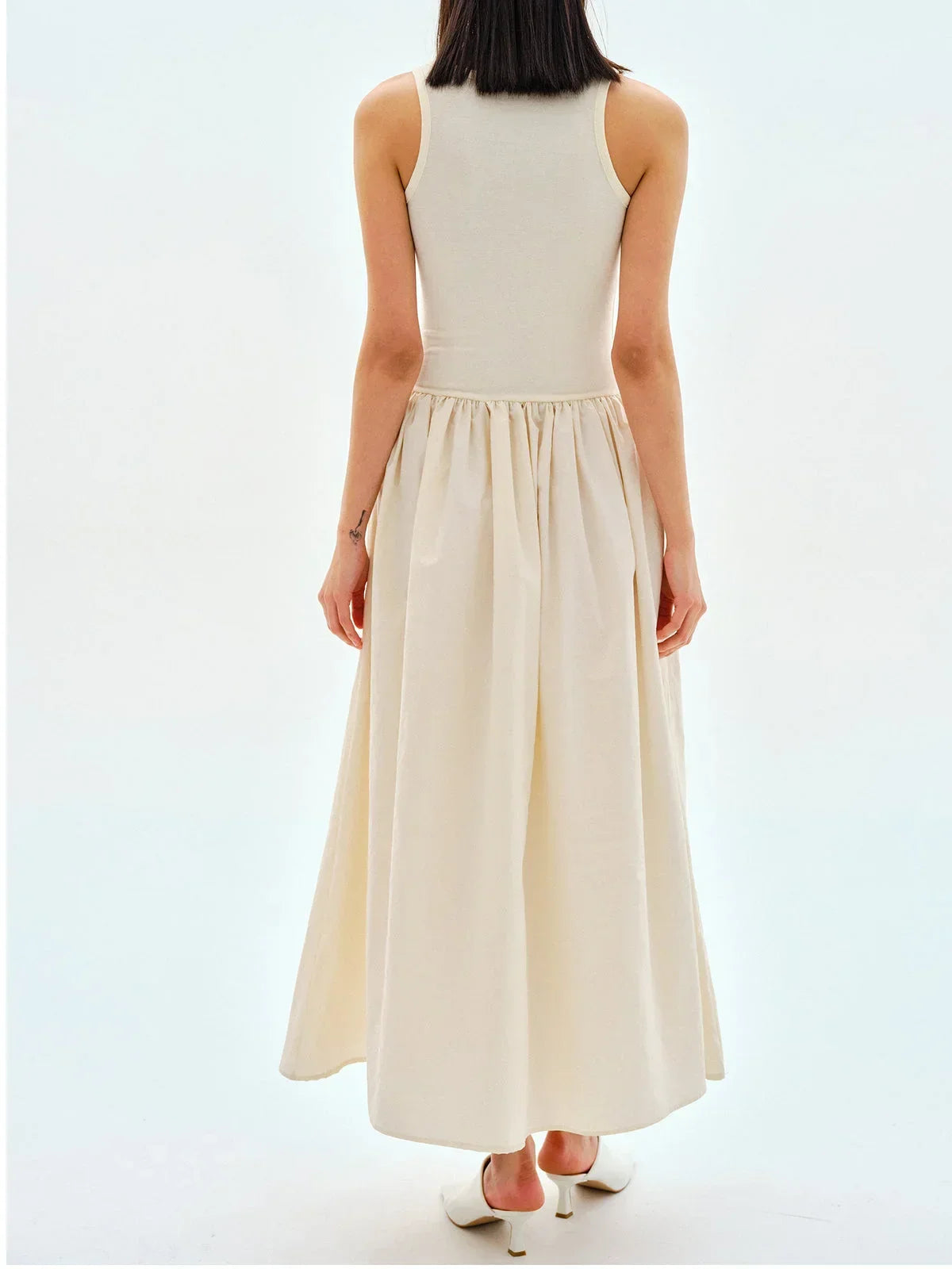 Robe Midi Sans Manches Jupe Froncée Poches 3 Coloris | ROBEMODE