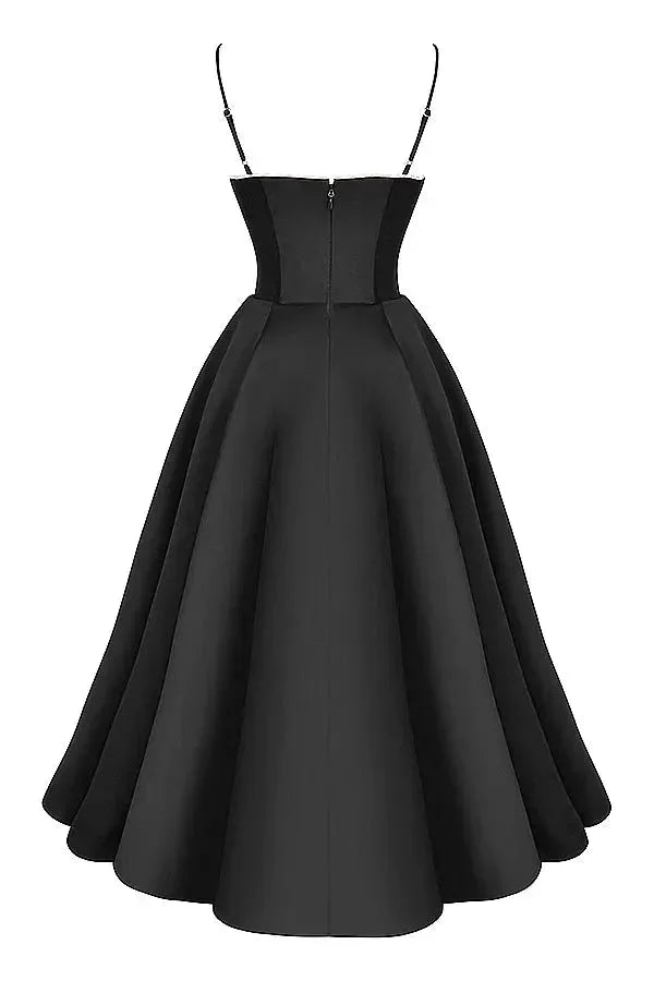 Robe Midi Noire Satinée Bretelles Fines Tulle Crème 1 Coloris | ROBEMODE