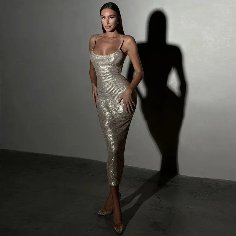 Robe midi femme scintillante bretelles pour soirée cocktail | Coupe féminine + Style élégant + Facile à accessoiriser – ROBEMODE