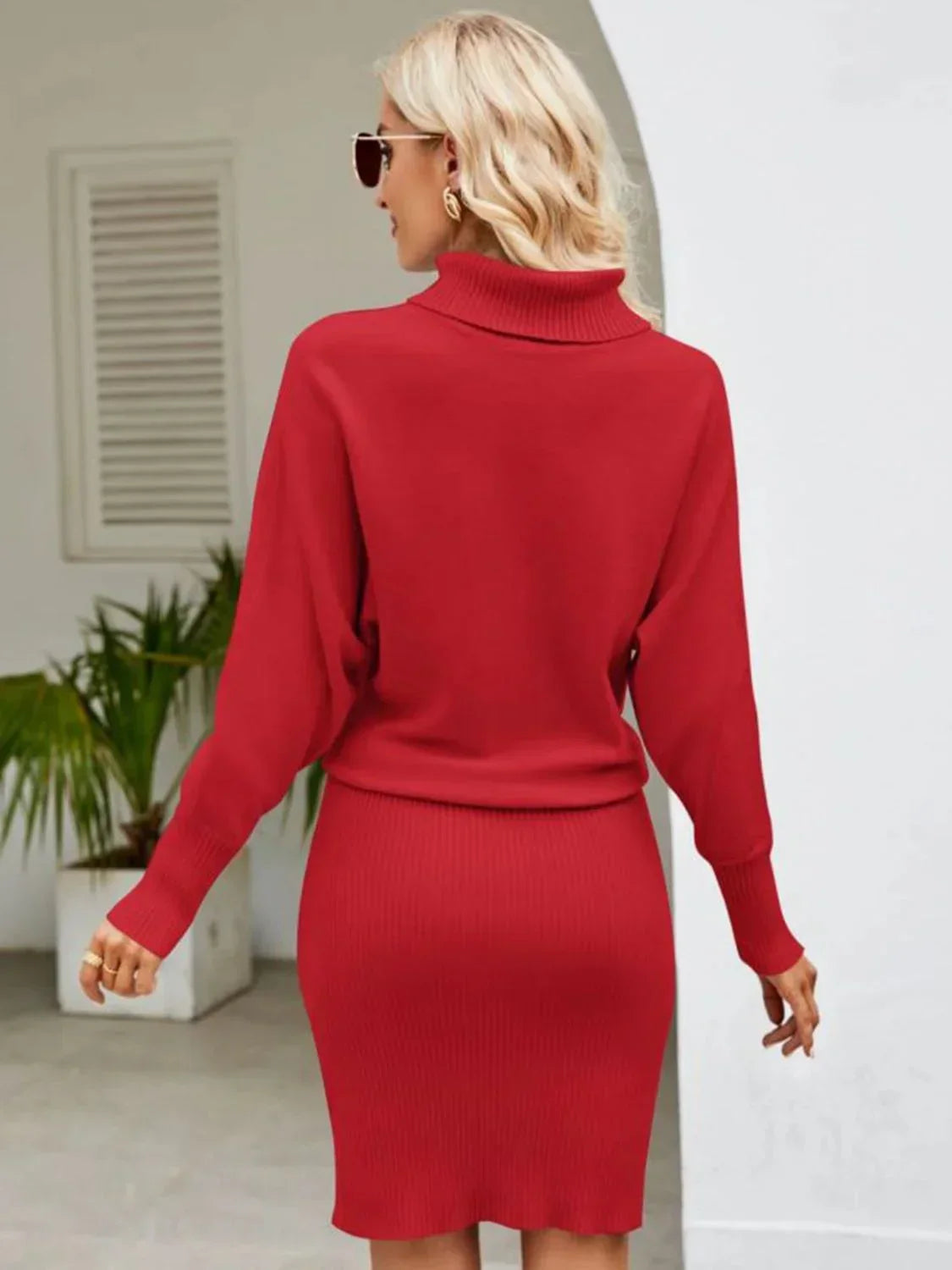 Robe midi femme côtelée col roulé manches longues | Coupe féminine + Style élégant + Facile à accessoiriser – ROBEMODE