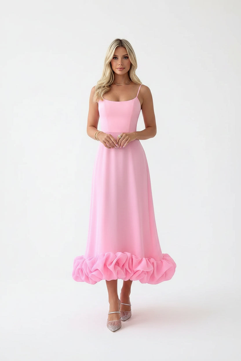 Robe Midi Femme Volants Bretelles Fines 2 Coloris | ROBEMODE