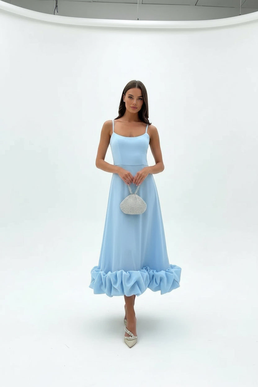 Robe Midi Femme Volants Bretelles Fines 2 Coloris | ROBEMODE