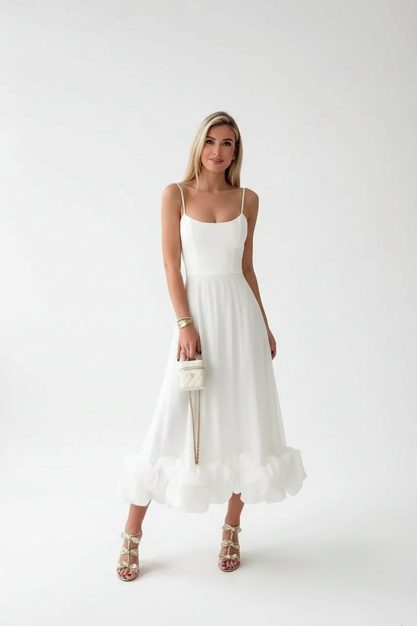 Robe Midi Femme Volants Bretelles Fines 2 Coloris | ROBEMODE