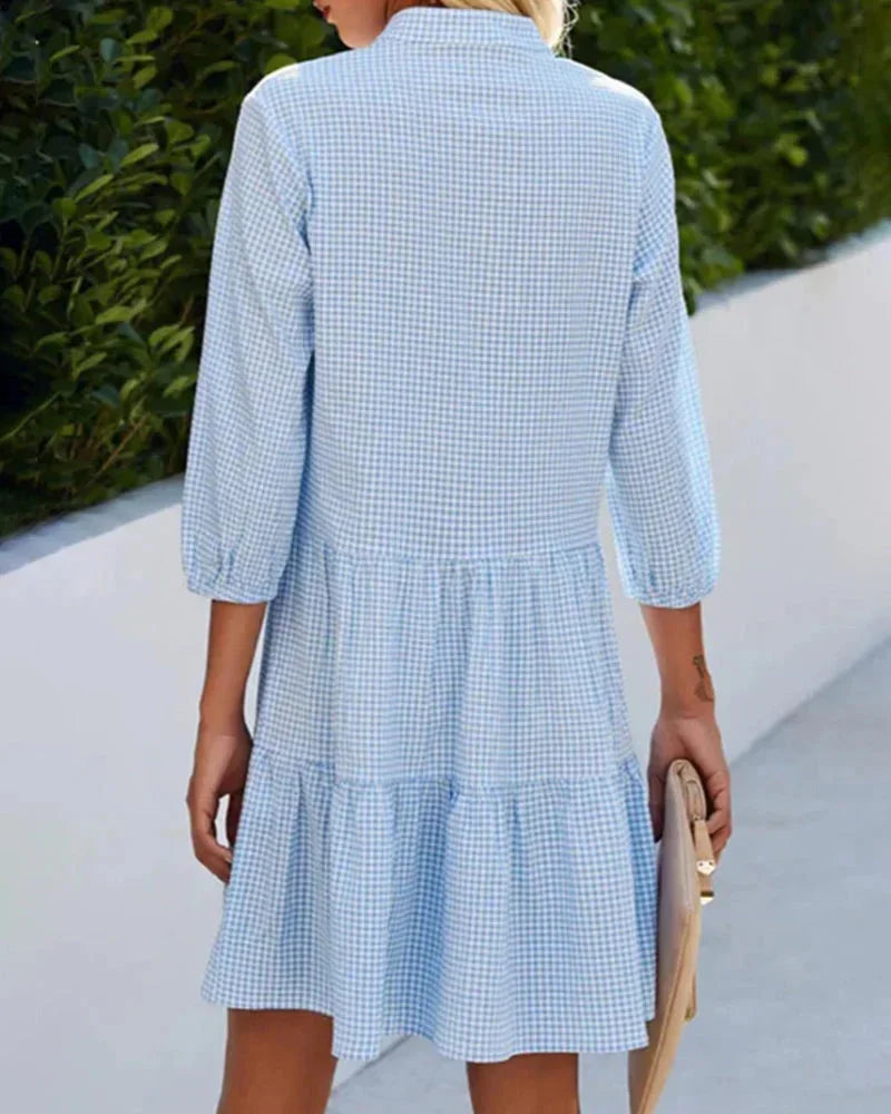 Robe Courte Vichy Col Manches Évasées 4 Coloris | ROBEMODE