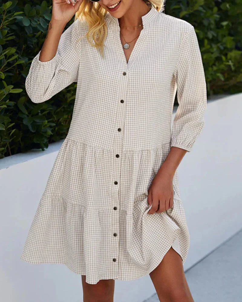 Robe Courte Vichy Col Manches Évasées 4 Coloris | ROBEMODE