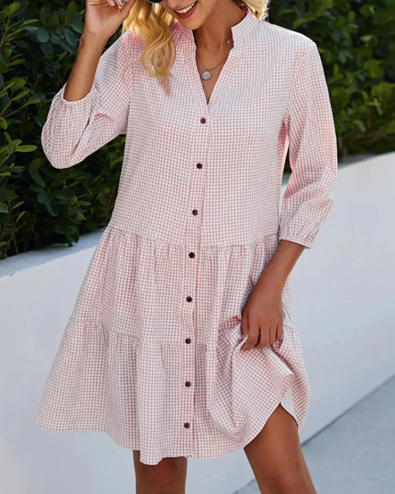 Robe Courte Vichy Col Manches Évasées 4 Coloris | ROBEMODE