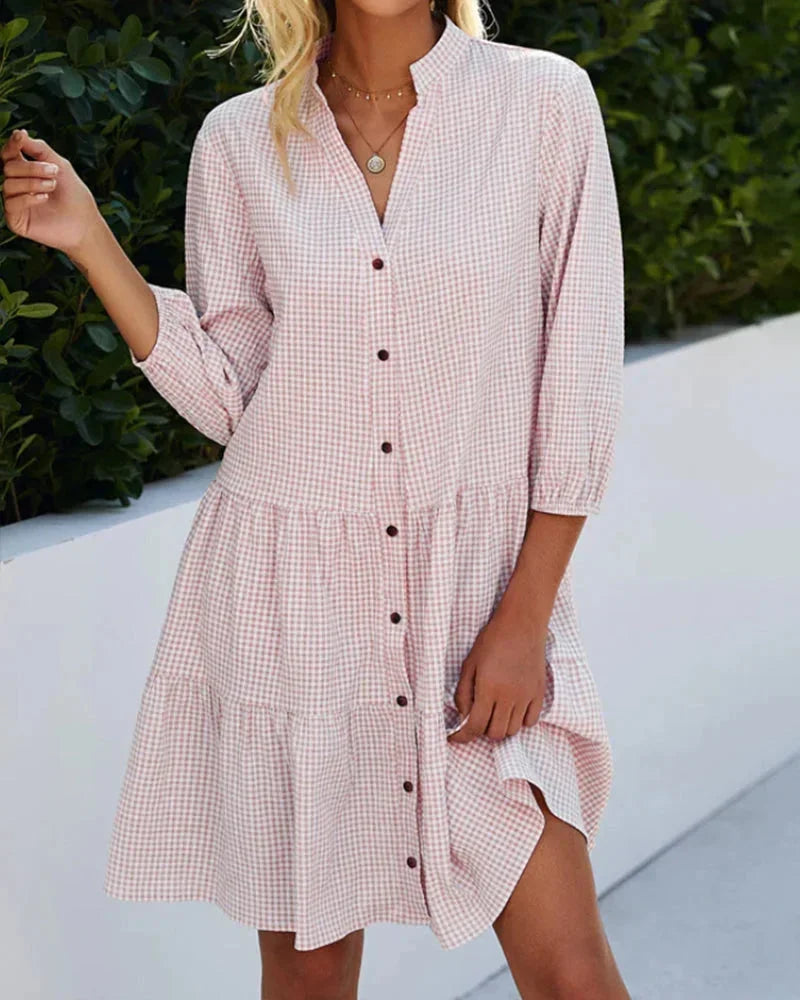 Robe Courte Vichy Col Manches Évasées 4 Coloris | ROBEMODE