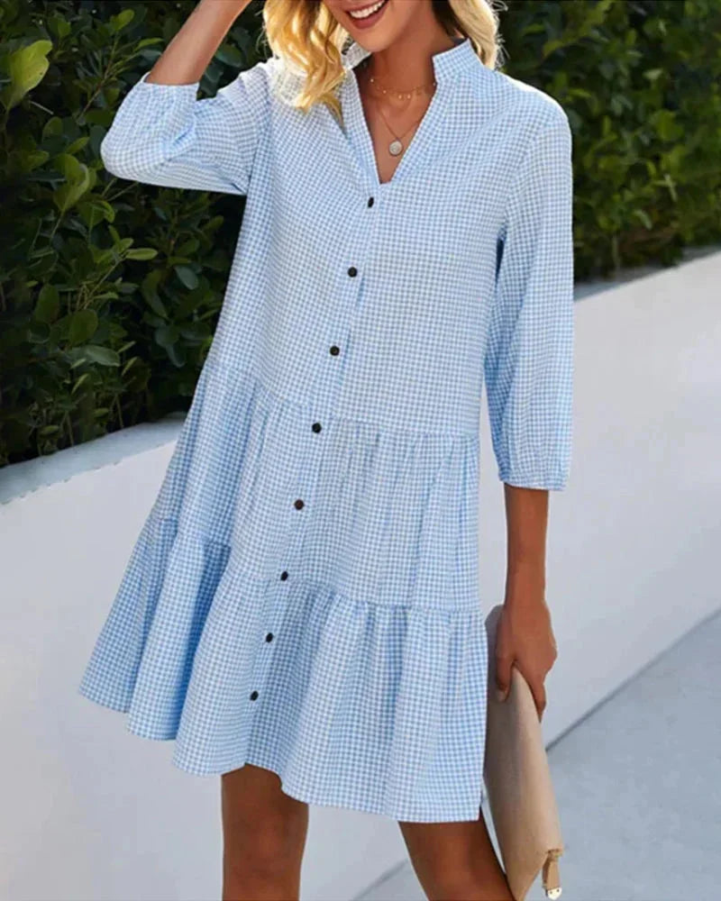 Robe Courte Vichy Col Manches Évasées 4 Coloris | ROBEMODE