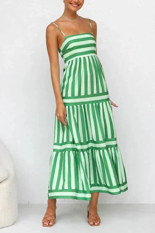 Robe midi femme à rayures volants bretelles été | Coupe féminine + Style élégant + Facile à accessoiriser – ROBEMODE