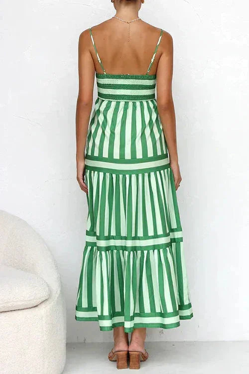 Robe midi femme à rayures volants bretelles été | Coupe féminine + Style élégant + Facile à accessoiriser – ROBEMODE