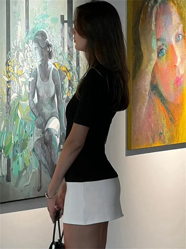 Robe Courte Bicolore Col Roulé Manches Courtes Femme | Moulante Chic Moderne | ROBEMODE