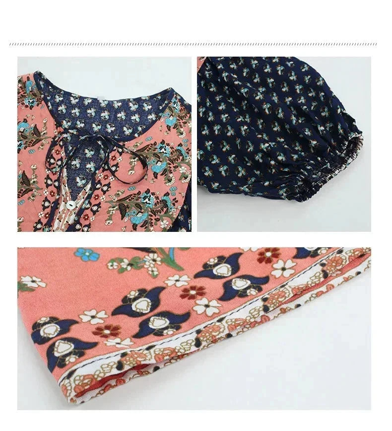 Robe courte bohème à motifs col V manches courtes étés | Coupe féminine + Style élégant + Facile à accessoiriser – ROBEMODE