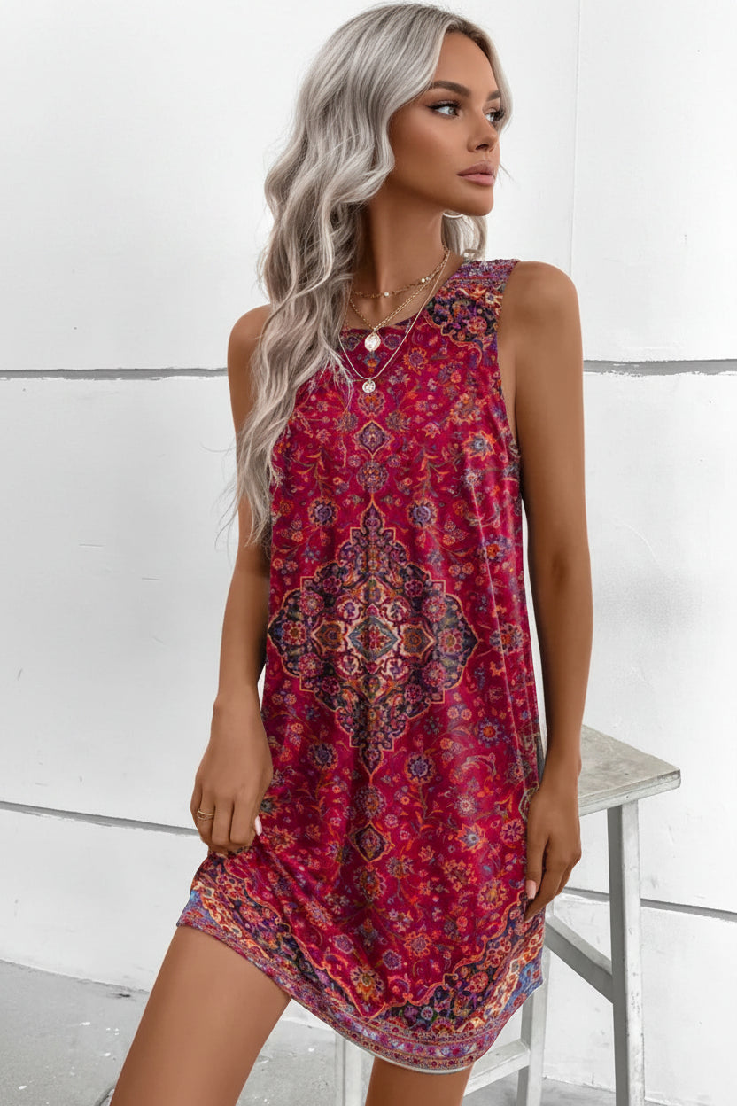 Robe Courte Sans Manches Motifs Bohèmes Été 3 Coloris | ROBEMODE