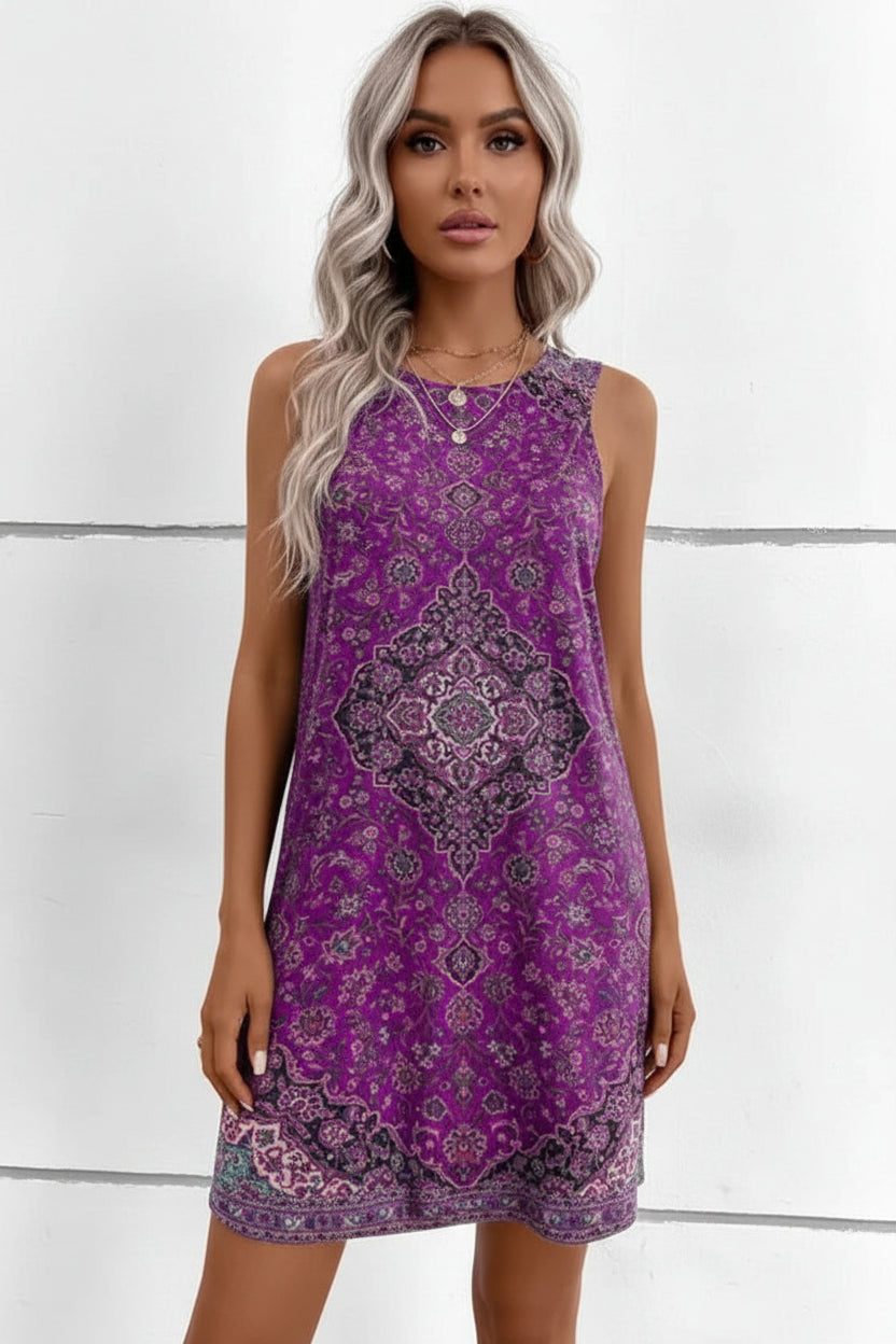 Robe Courte Sans Manches Motifs Bohèmes Été 3 Coloris | ROBEMODE