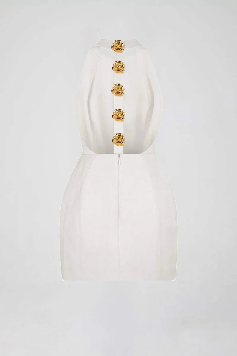 Robe Courte Soirée Col Halter Boutons Décoratifs 2 Coloris | ROBEMODE