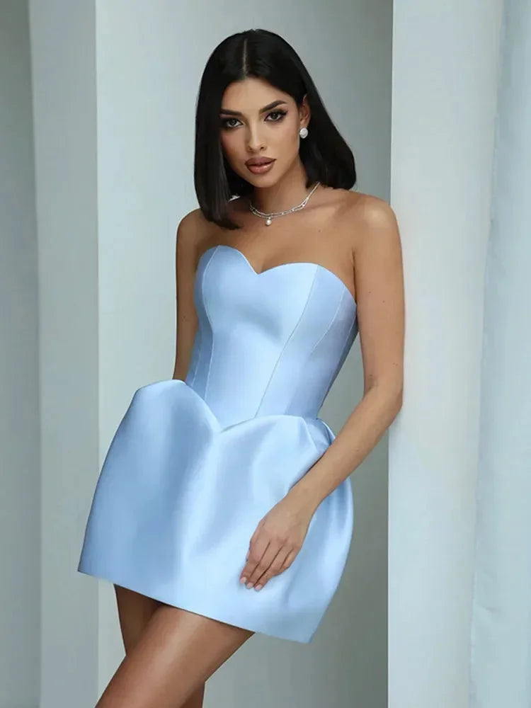 Robe Courte Bustier Satinée Jupe Ballon Soirée 2 Coloris | ROBEMODE