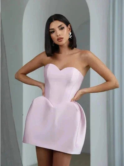 Robe Courte Bustier Satinée Jupe Ballon Soirée 2 Coloris | ROBEMODE