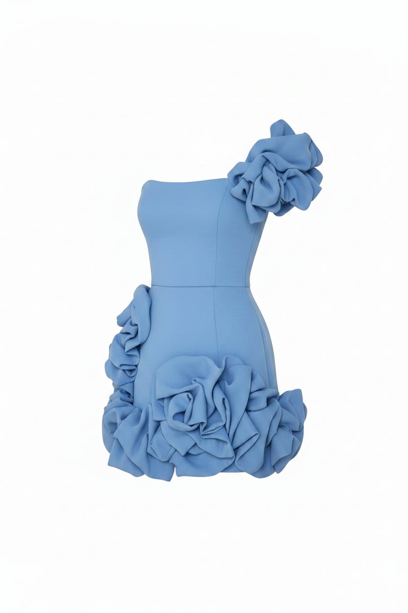 Robe Courte Bustier Volants Femme Soirée Asymétrique | ROBEMODE