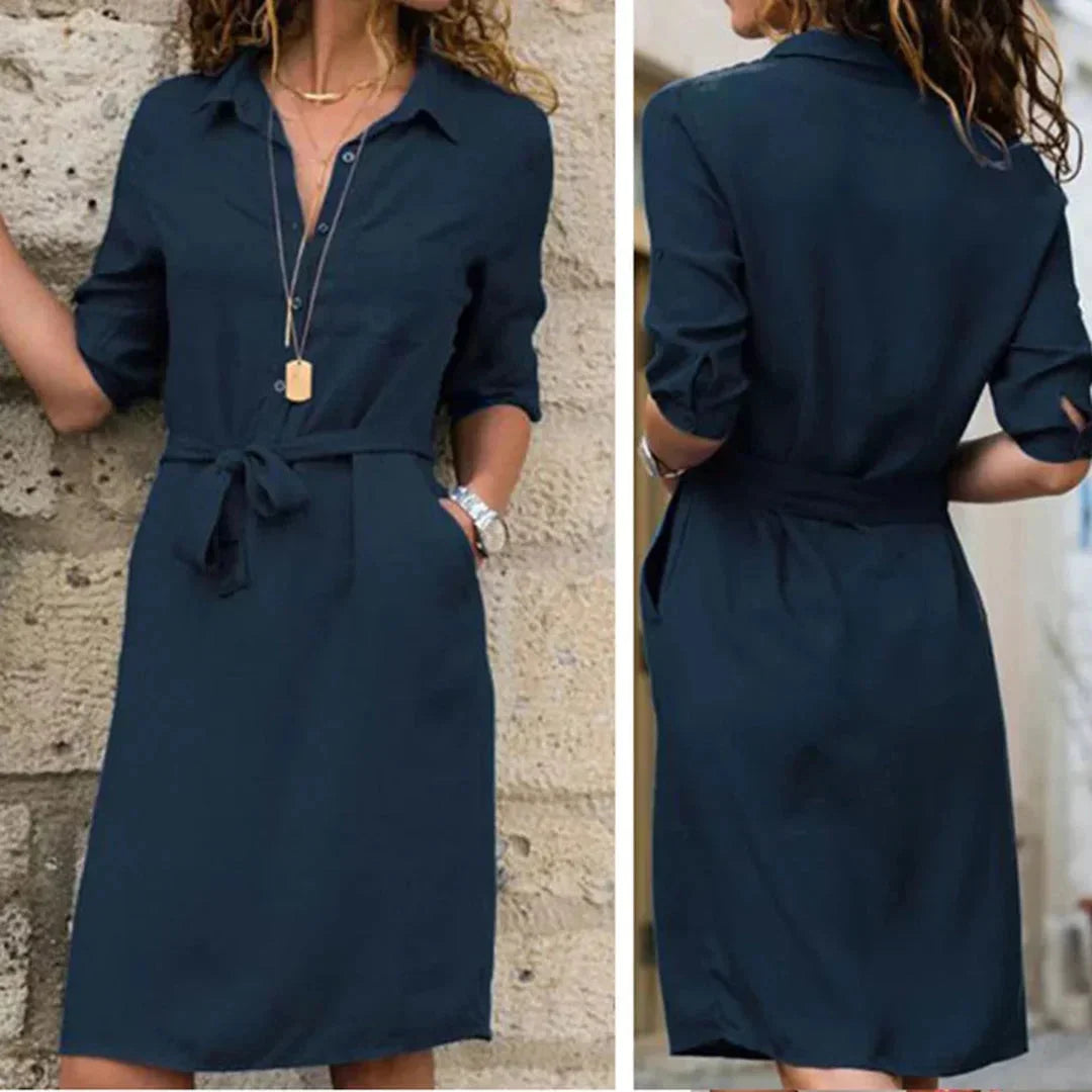 Robe Courte Ceinturée Style Chemise Manches Courtes 4 Coloris | ROBEMODE