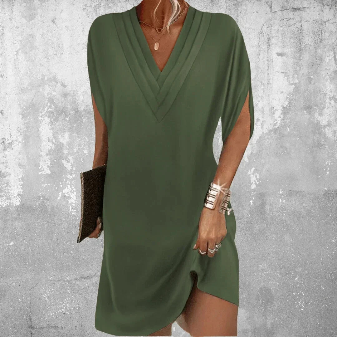 Robe courte femme col V manches fendues fluide été | ROBEMODE