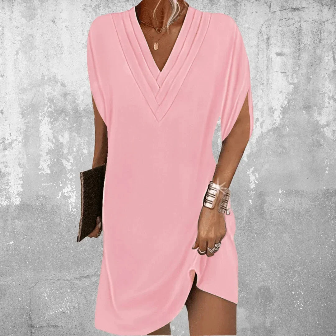 Robe courte femme col V manches fendues fluide été | ROBEMODE