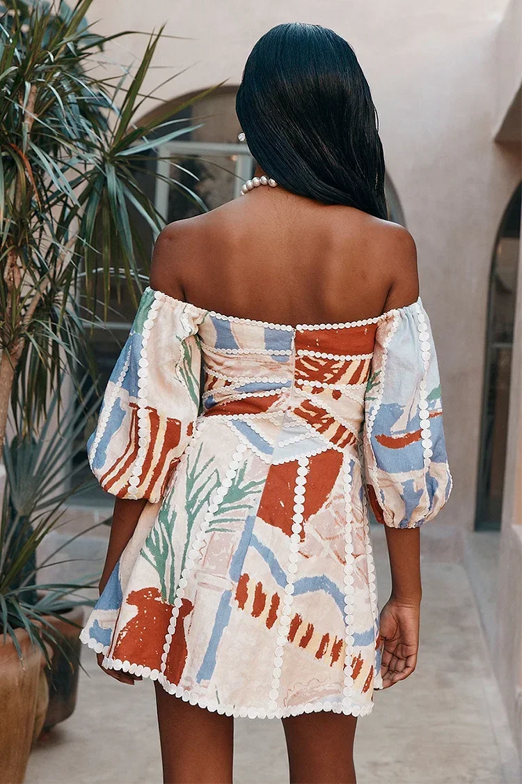 Robe Courte Fleurs Manches Bouffantes Colorée | ROBEMODE